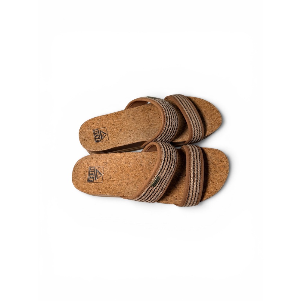 Reef Cushion Vista Hi Womens Platform Sandals Tan Brown Cork Slides Size 9.5